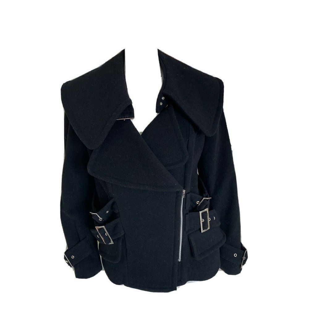 Cottonade Black Wool Womens Buckle Belted Asymmetric Coat Size 4